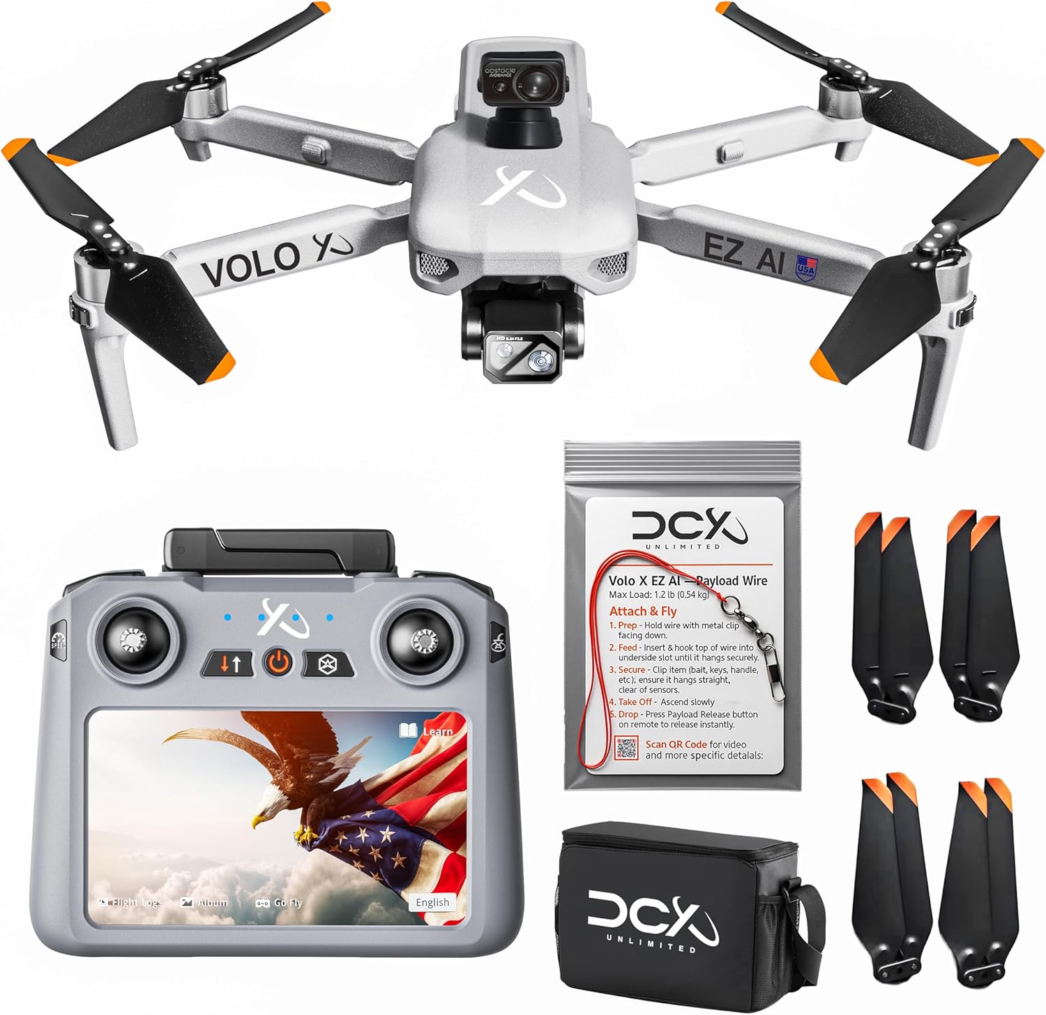 DCX Volo X EZ AI Drones – Drones with Camera for Adults 4k AI-Assisted Flight Control – FAA Approved Drone 4k Camera, 360° Obstacle Avoidance, U.S. Support – Beginner Drone for Adults