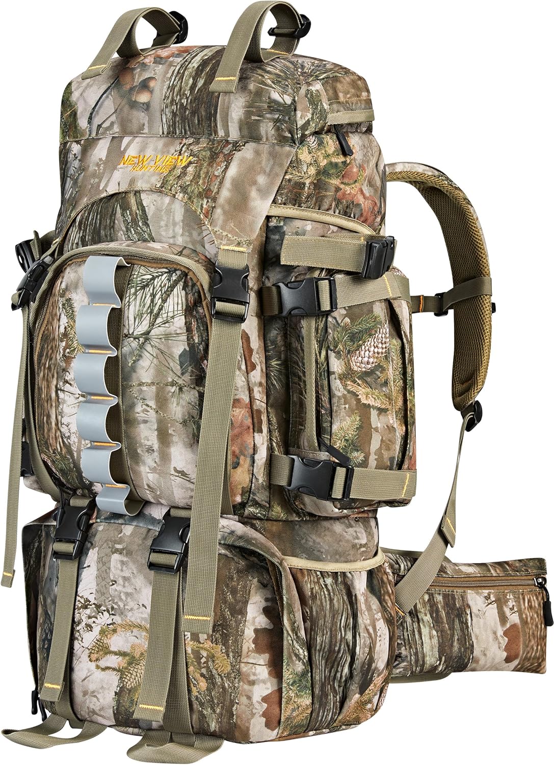 NEW VIEW 60L Hunting Backpack for Men, Large Capacity Camo Backpack, Multi-Pocket Hunting Pack with Rain Cover for Deer, Elk, Saddle