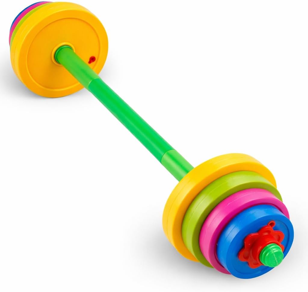 Liberty Imports Kids Barbell Weight Set – Adjustable Workout Toy Equipment for Children Pretend Play Exercise – Toddler Beginner Gym, Fitness, Weightlifting and Powerlifting (32 inches), multicolored