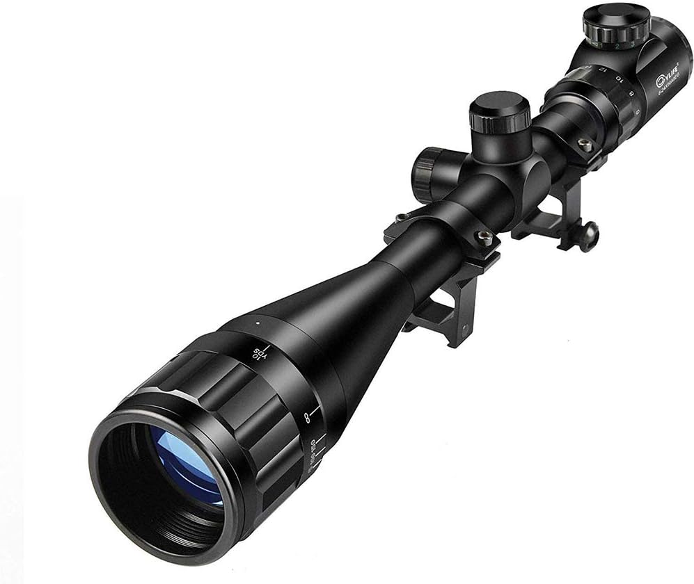 CVLIFE Rifle Scope 6-24×50 AO Red and Green Illuminated Long Range Scope for Hunting with Scope Rings