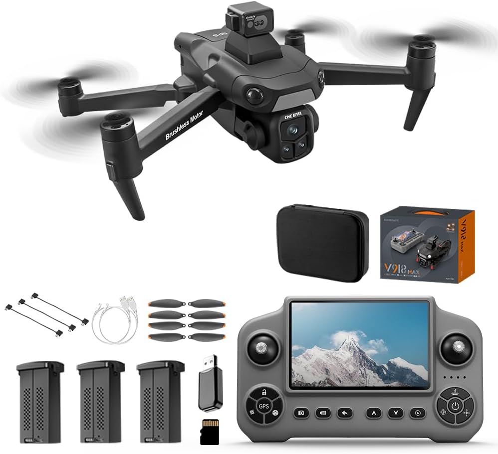 V918 GPS Drone with 8K Camera for Adults, RC Drones with 5 inch HD Screen, 90 Mins Flight Time, 3KM Long Control Range, 360° Obstacle Avoidance, Headless Mode, Auto Return, Circle Fly and Follow Me, Lightweight and Foldable Quadcopter for Beginner Gifts Toy, Under 249g
