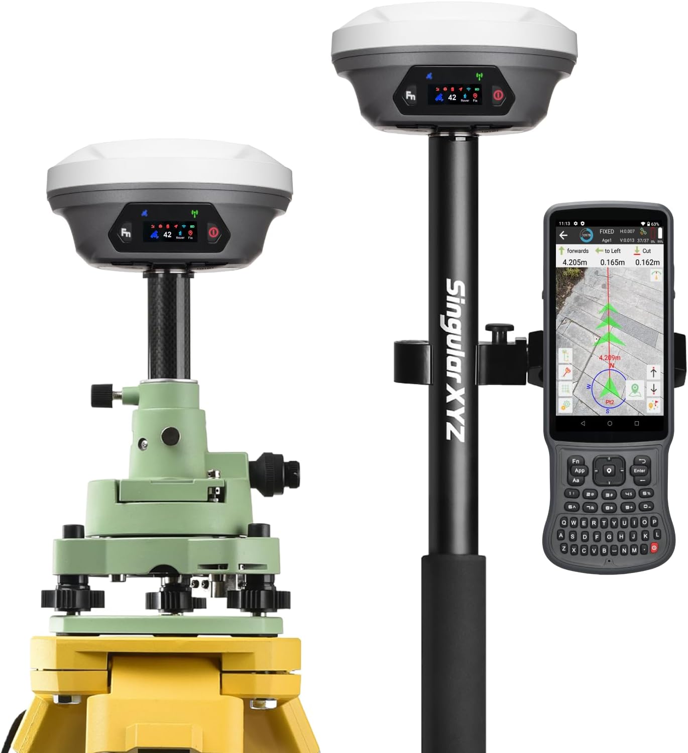 E1 Pro GNSS RTK Surveying Equipment, Over 20 Hours Endurance RTK GNSS with IMU Base & Rover, GPS RTK with Larger HD Screen and Larger Handheld Collector, 1cm Accuracy, 15km UHF Range, 60° Tilt Survey