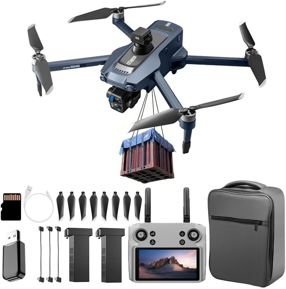 GPS Drone with One Key Airdrop (1 pound), 5G Technology, Brushless Motor, 360° Laser Obstacle Avoidance, 5 Inch Touch – Screen Display Remote Controller, 2.7K Real Pixels, 3 Axis Gimbal Camera, Auto Return (Go Home), One Key Follow (Follow me), Speed Adjustment, Optical Flow Positioning, One Key Takeoff/Landing, Waypoint and Orbit Flight, 50x Zoom, 1.86Mile Flight Range, 28 Minute Flight Time, LED Night Flight Lights