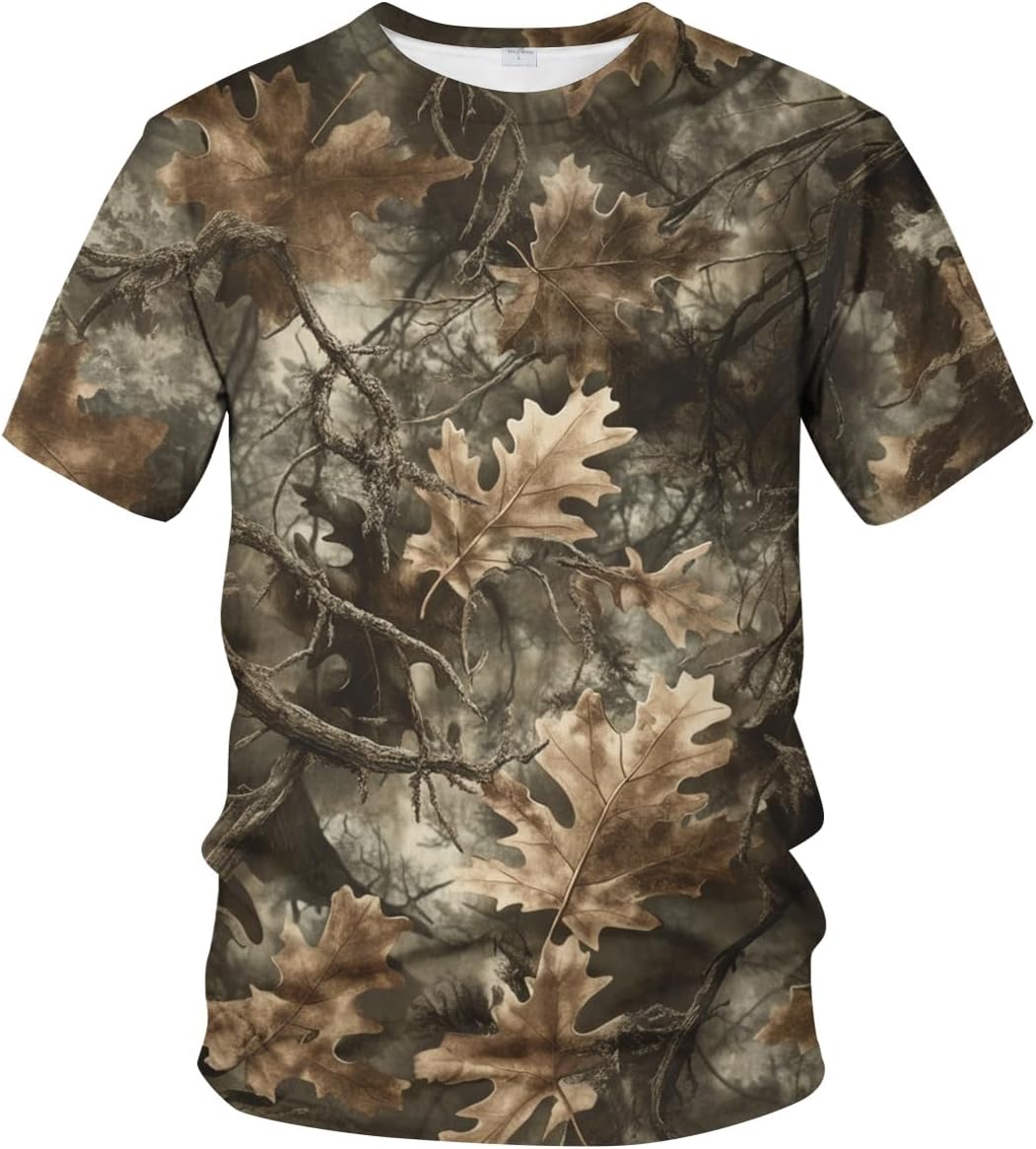 Funny Tree Camo Graphic T-Shirt Novelty Short Sleeve Crewneck Shirt