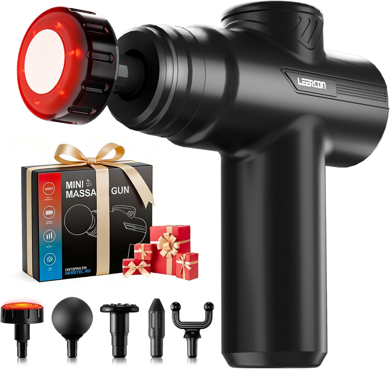 LEERCON Massage Gun with Heat Deep Tissue Back Massager Gun for Pain Relief, Mini Handheld Percussion Massage Gun with 6 Speeds – Fathers Day Dad Gifts for Him Her, Black