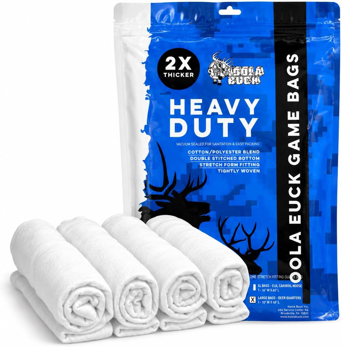 Koola Buck Heavy Duty Game Bags for Hunting | Premium Reusable Breathable Stretchable Meat Bags | Deer & Elk Quarter Bags + Full Deer Body Bag | Single & 4 Pack Option