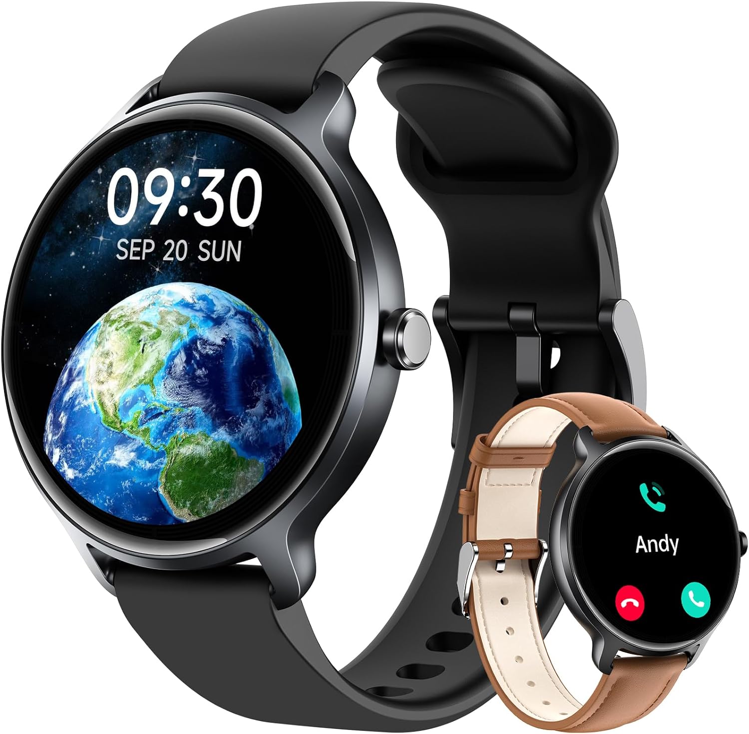 Smart Watch for Women Men, 1.27″ AMOLED Screen Smartwatch with Answer/Make Call for iPhone/Android/Samsung, Fitness Tracker with 120+ Sport Modes, Heart Rate/Sleep Monitor, IP68 Waterproof, 2 Bands