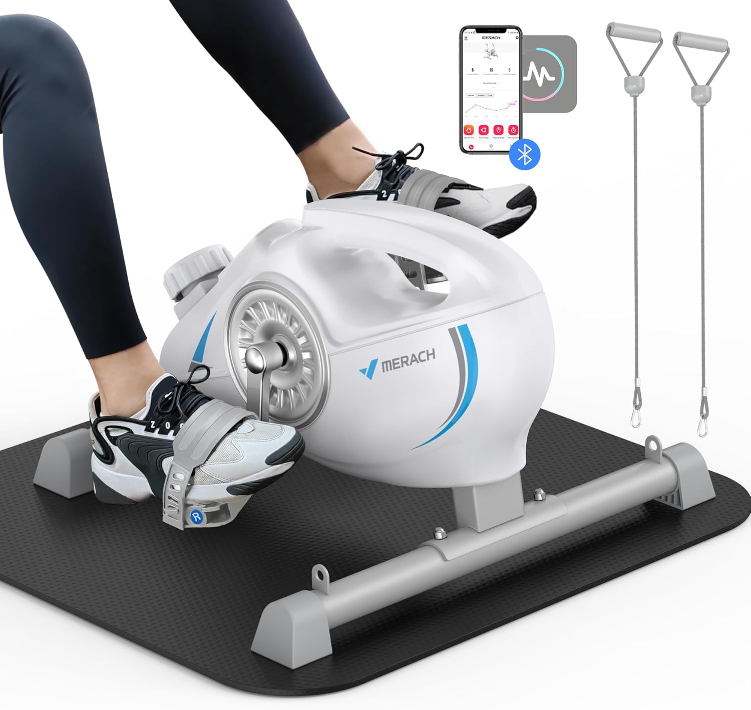 Under Desk Bike Pedal Exerciser, Quiet Magnetic Mini Exercise Bike with MERACH App for Arm, Leg Recovery, Physical Therapy, Smooth Foot Desk Cycle