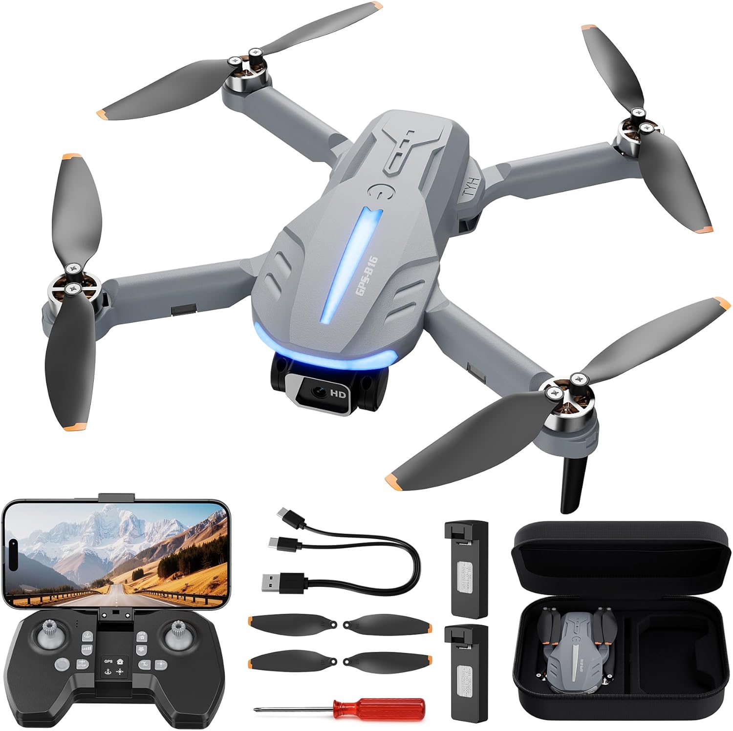 Drone with 4K Camera for Adults – B16 GPS Under 250g, Brushless Motor, Lightweight and Foldable RC Quadcopter for Beginners Toys Birthday Present, 50 Mins Long Flight