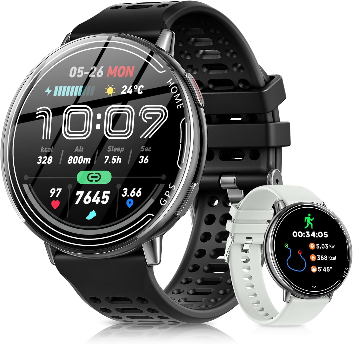 GPS Smart Watches for Men, 1.39″ AMOLED Screen Smartwatch, Bluetooth Call/100+ Sport Modes/GPS/Compass/Heart Rrate/Blood Pressure, Fitness-Tracker, Smartwatch for Android iPhone(Gray& Black)