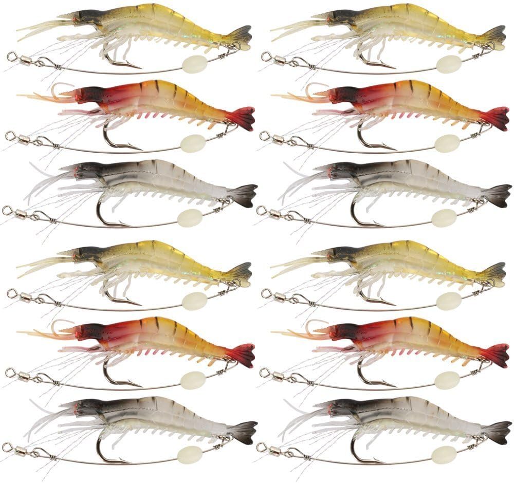 Goture Soft Shrimp Lures Fishing Saltwater Luminous Shrimp Bait Set Fishing Lures with Sharp Hooks for Freshwater Saltwater Trout Bass Salmon Crappie Walleye Pike Perch