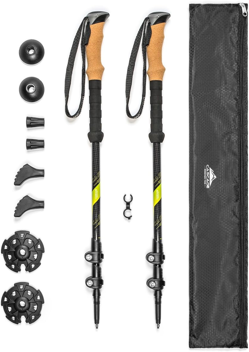 Cascade Mountain Tech Trekking Poles – Carbon Fiber Walking or Hiking Sticks with Quick Adjustable Locks