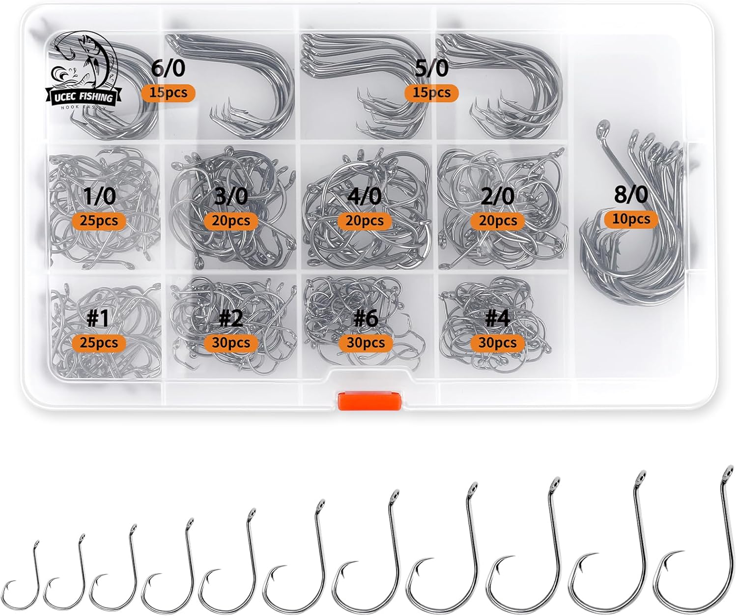 UCEC Circle Hooks Fishing Hooks 2X Strong Offset Circle Hooks Saltwater Black High Carbon Steel Octopus Catfish Fishing Hooks Fishing Gear Tackle 150pcs/ 240pcs – Size:#1 1/0 2/0 3/0 4/0 5/0 6/0 8/0