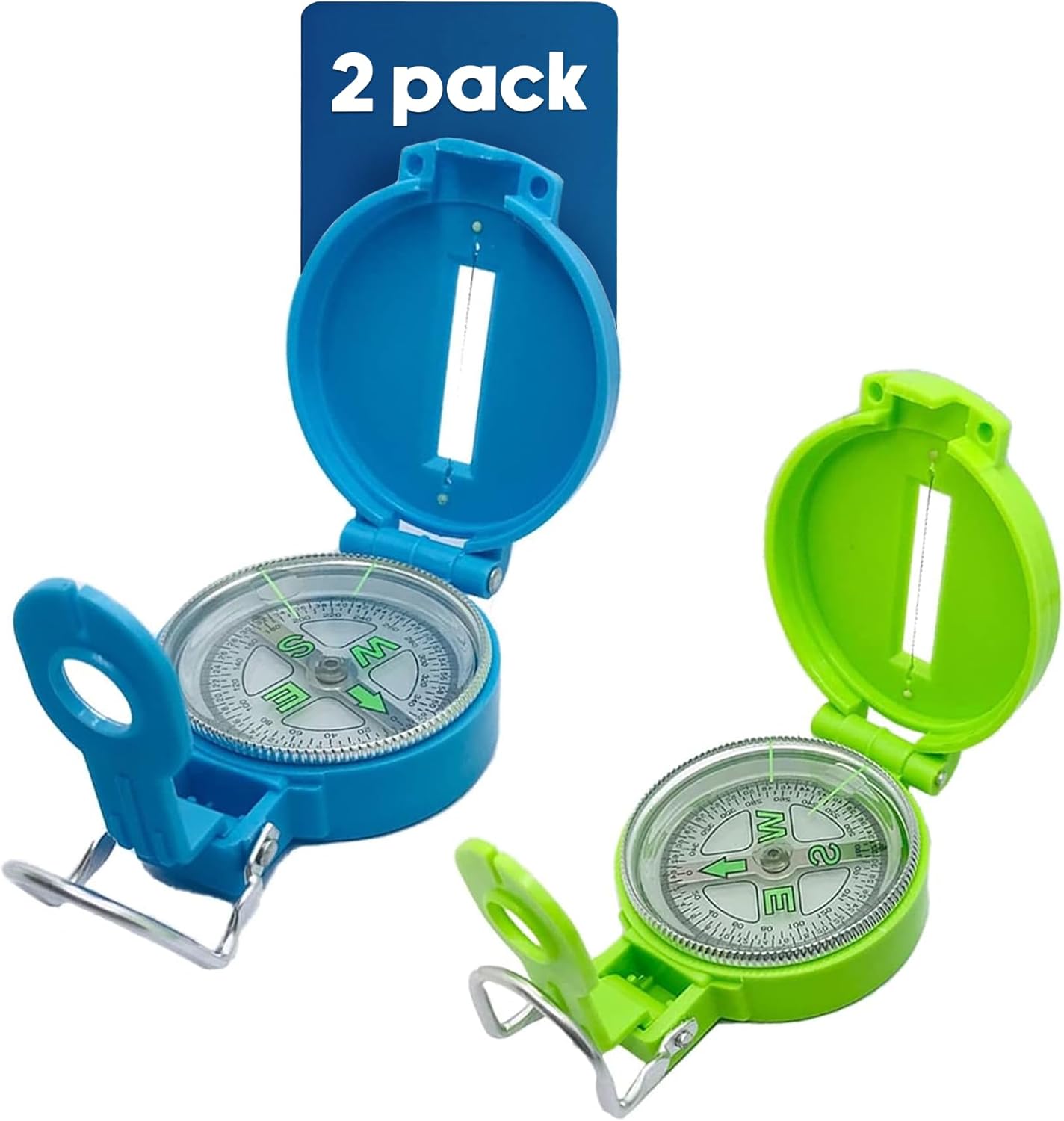 2-Pack Lensatic Compasses Hiking Backpacking Orienteering Compass Navigation – Boy Scout Compass for Kids | Professional Field Compasses for Map Reading – Best Survival Gifts