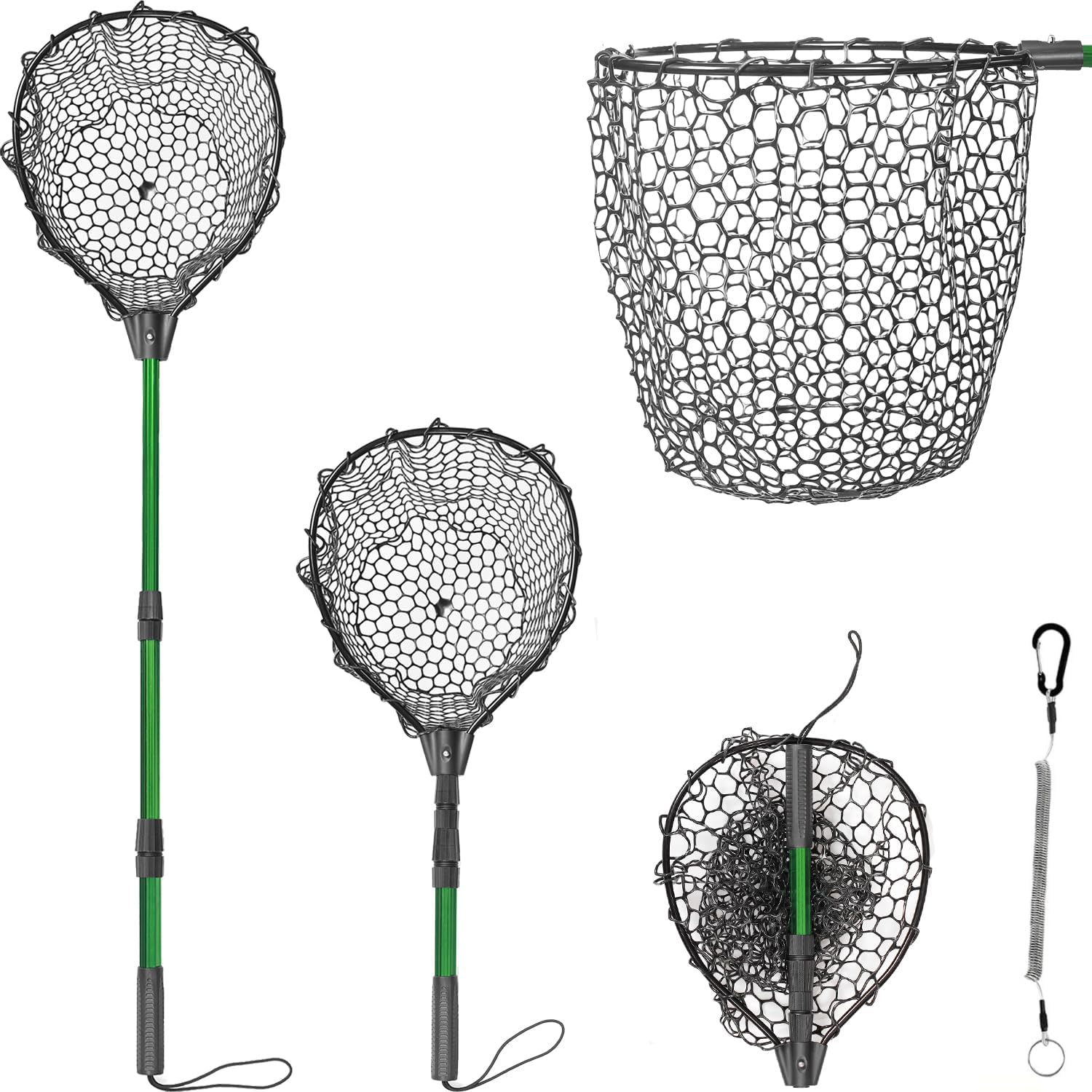 Rubber Fishing Net with Telescoping Handle – High Strength Landing Net for Fishing with Soft Rubber Netting, Two Sizes Options
