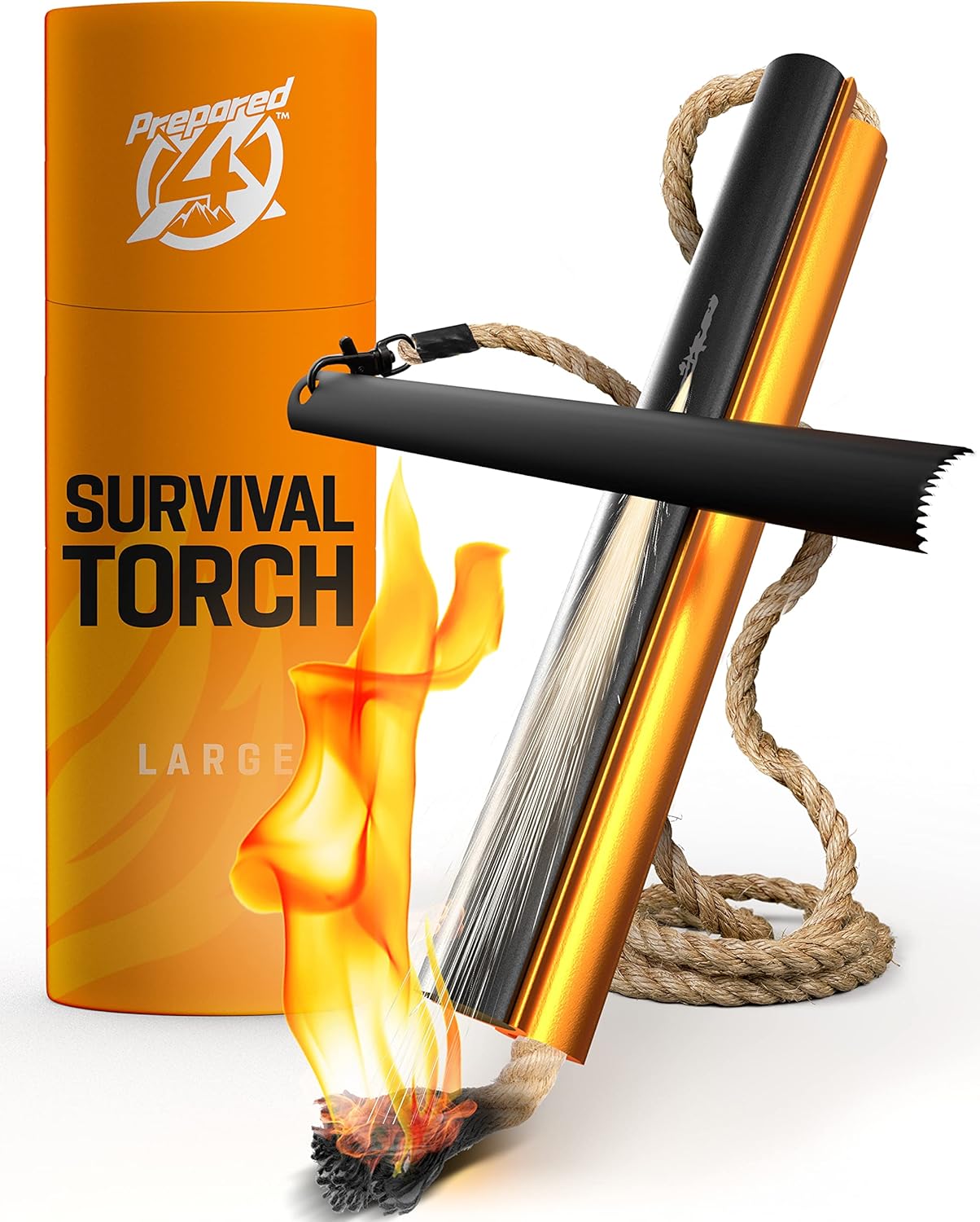 Fire Starter Survival Tool – All-in-One Flint and Steel Fire Starter Kit – Ferro Rod Fire Starter with 36″ Waterproof Tinder Wick Rope and Steel Fire Striker – Patented Firestarter | Prepared4X