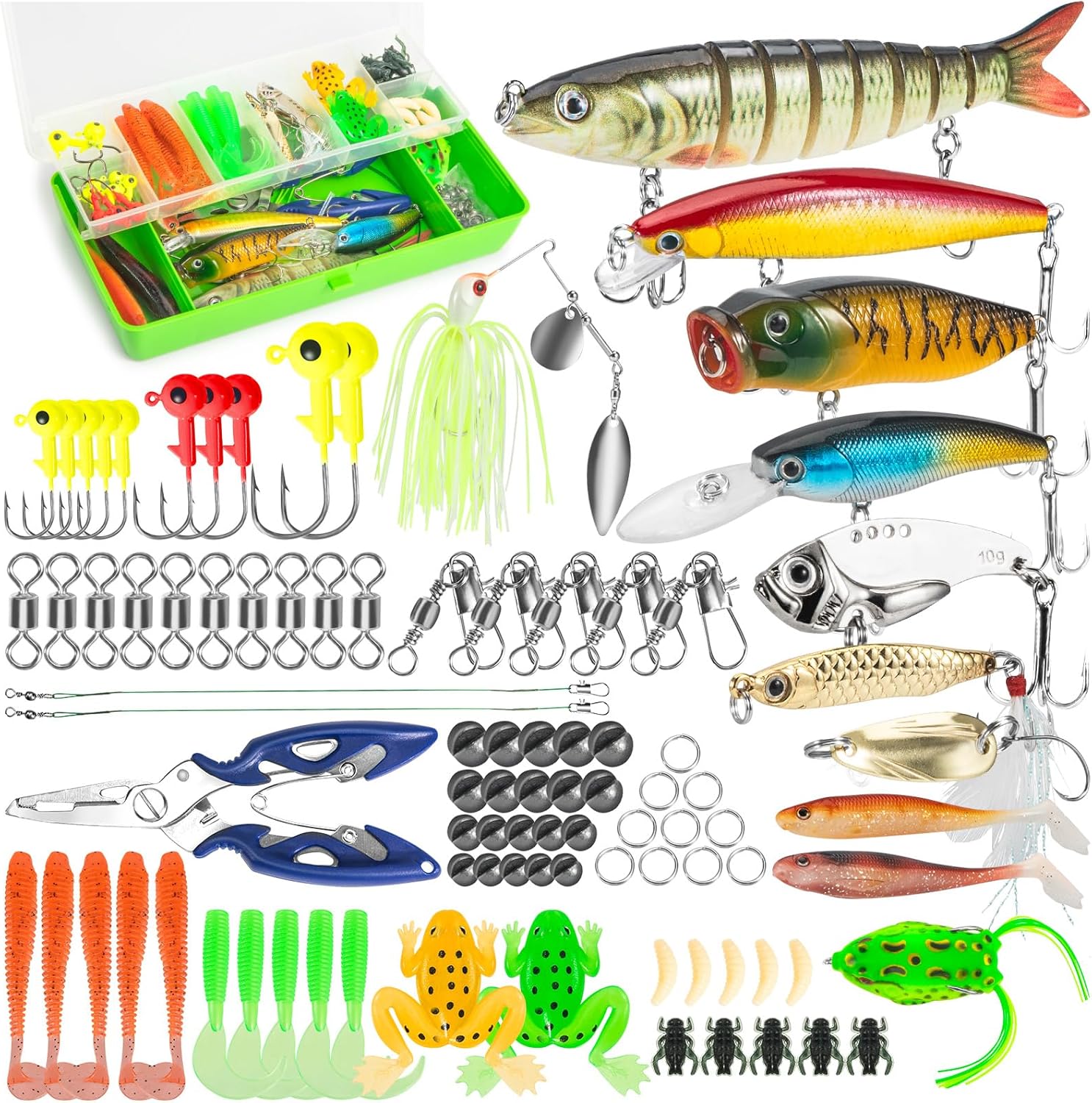 Fishing Lures, 92Pcs Tackle Box with Tackle Included, Crankbaits, Spoon, Hooks, Weights & Other Accessories, Fishing Bait Lure Gear Kit Gift for Men Bass Freshwater