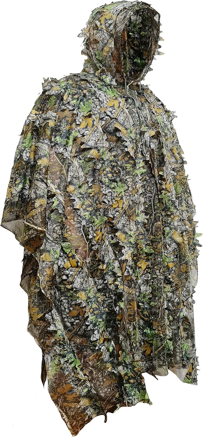 SCYLFEHDP Ghillie Suit, Gilly Suits for Men, Hunting Suit, 3D Leafy Camo, Hooded Cape, Camouflage, Bird Watching, Jungle Hunting, Halloween, Camping, Theme Decoration