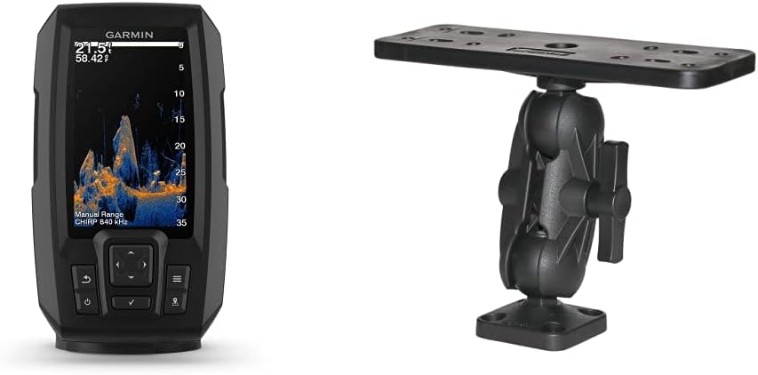 Garmin Striker Vivid 4cv, Easy-to-Use 4-inch Color Fishfinder and Sonar Transducer & Scotty 0163 Ball-Mount Fish Finder and Universal Mounting Plate, Black, Large