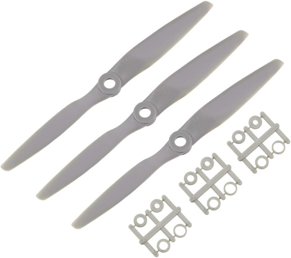 uxcell RC Propellers CW 6×4 Inch 2-Vane for Airplane Nylon Gray 3Pcs with Adapter Rings