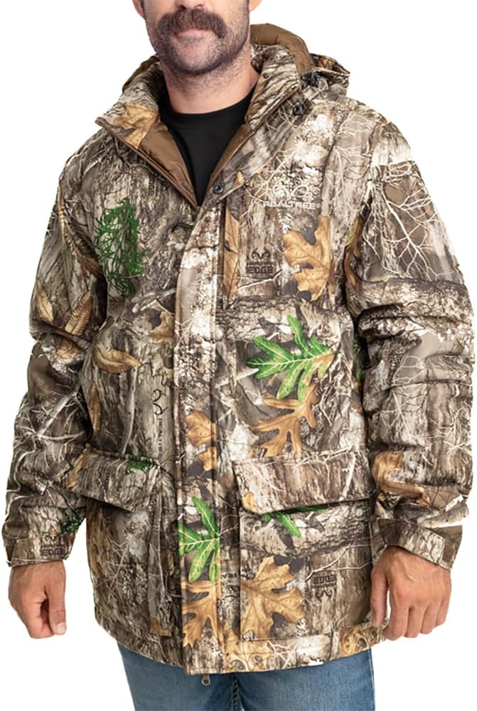 Realtree Men’s Camo Hunting Insulated Cold Weather Parka Jacket – Water-resistant, Mid-weight and Super Warm Coat