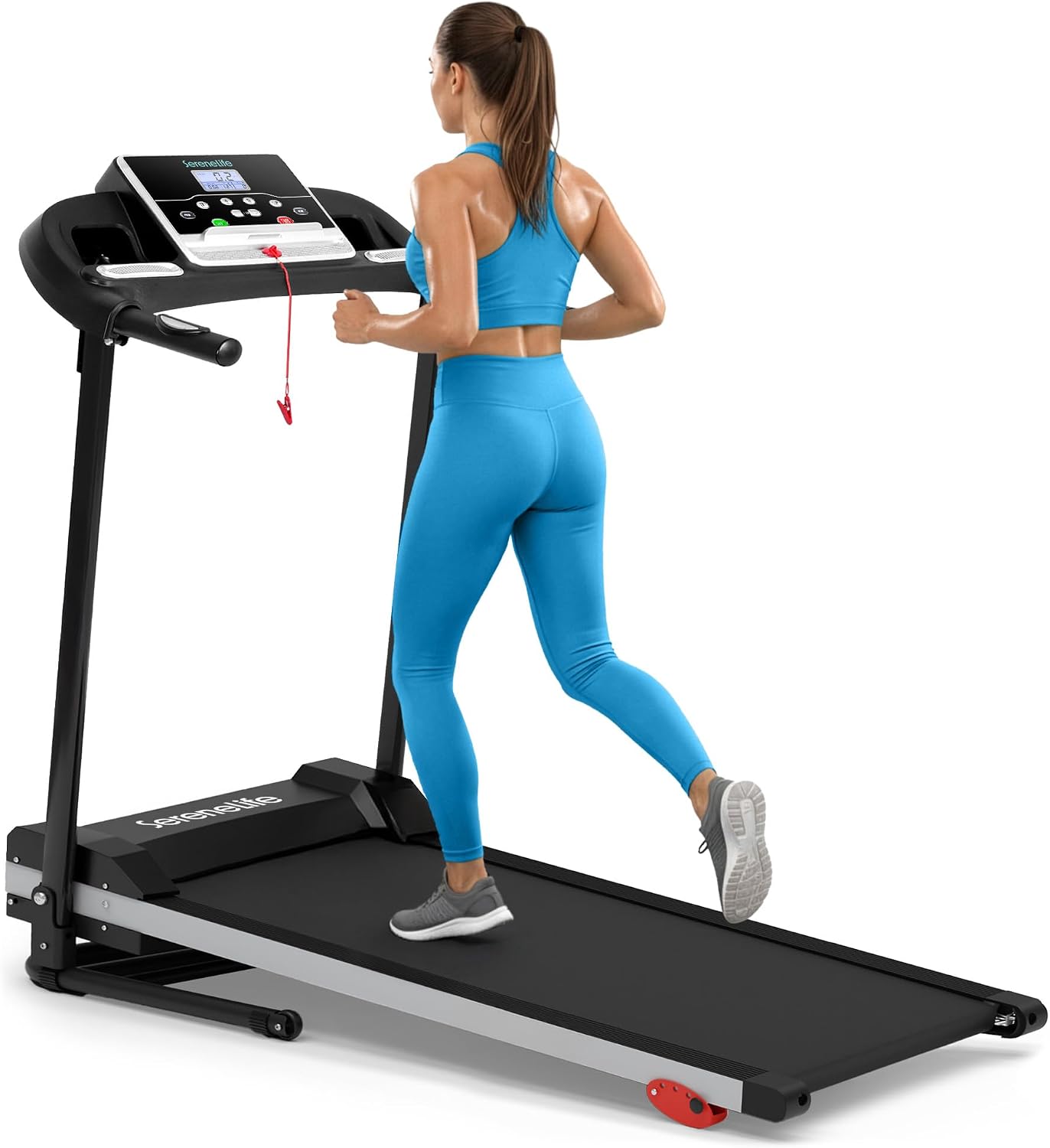 SereneLife Treadmill with Incline & Handle Bars | Compact Portable Walking Pad & Treadmill for Home/Apartment | Wide Running Belt 40″ x 16″ | Includes Workout Trainer Program with Bluetooth App