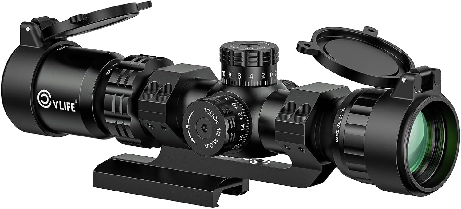 CVLIFE 2-10×32 MPVO AO Rifle Scope with Locking Turret, 5 Levels Red & Green Illumination Reticle, Parallax Adjustment, Second Focal Plane Scopes with 30mm Offset Scope Mount