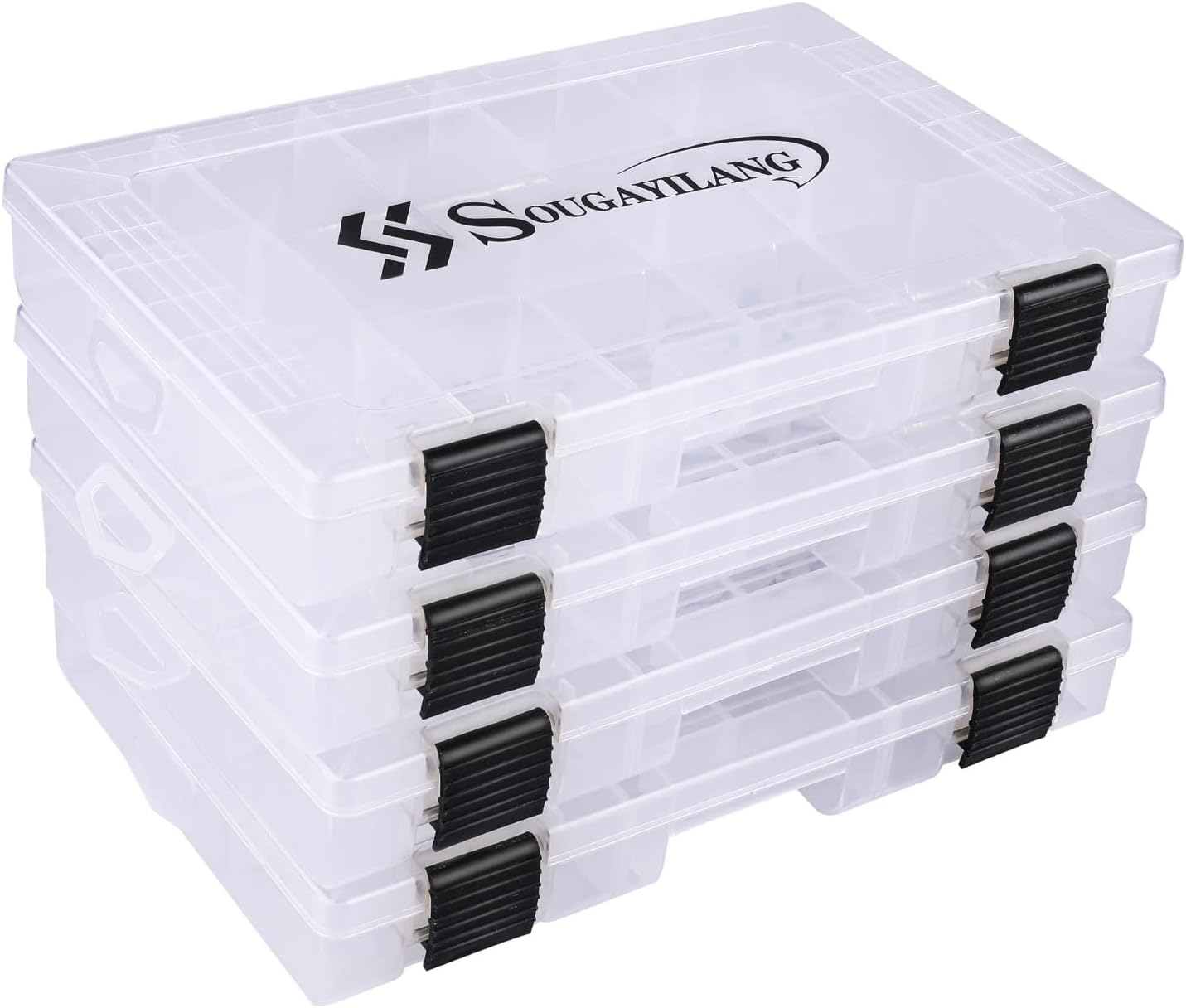 Sougayilang Fishing Tackle Boxes – 3600 3700 Plastic Storage Organizer Box with Removable Dividers – Fishing Tackle Storage – 4 Packs Transparent Tackle Trays