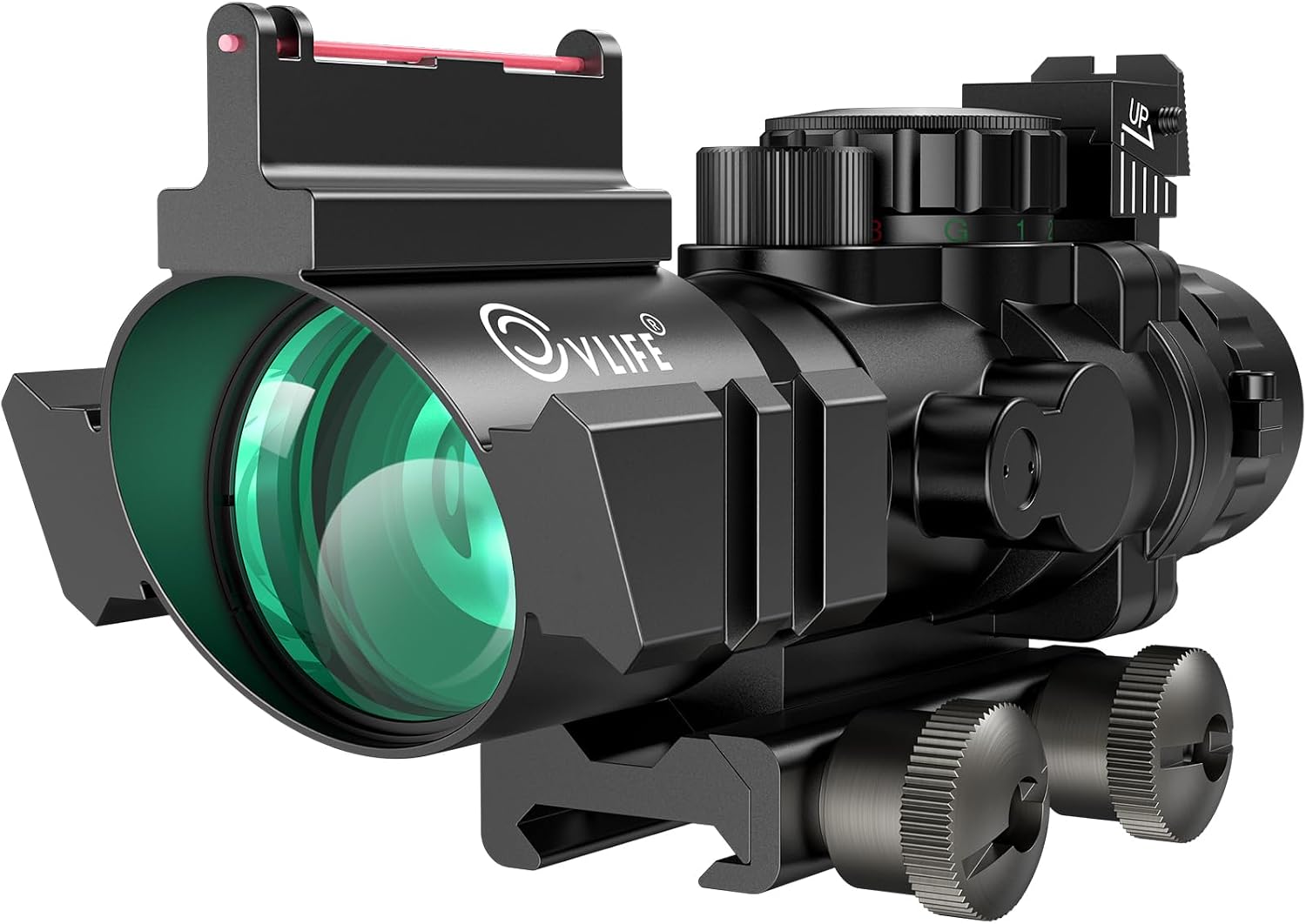 CVLIFE 4×32 Prism Hunting Rifle Scope Red & Green & Blue Illuminated Reticle Scope with Fiber Optic Sight