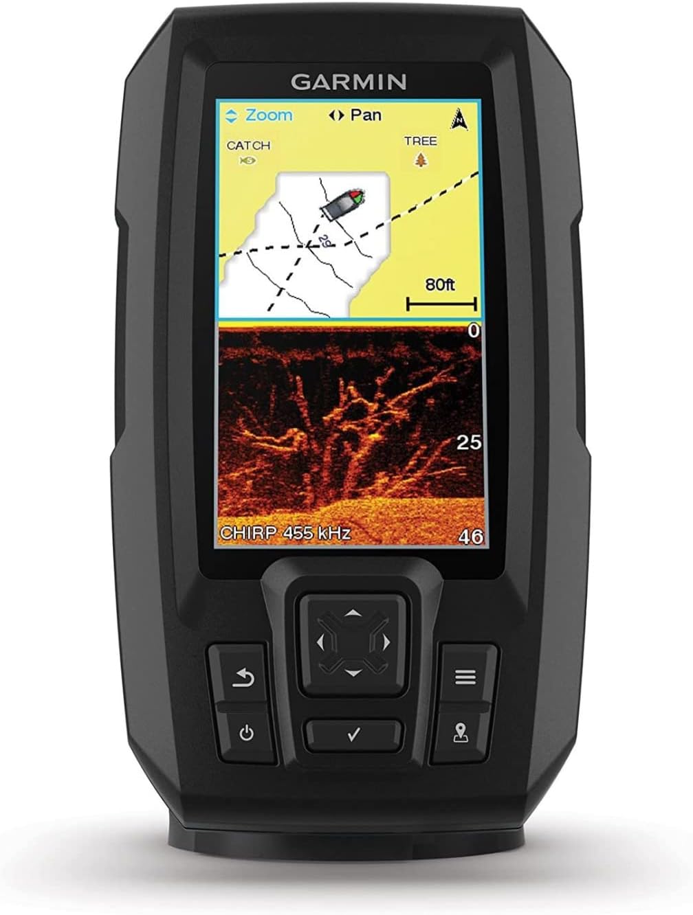 Garmin Striker 4cv with Transducer, 4″ GPS Fishfinder with CHIRP Traditional and ClearVu Scanning Sonar Transducer and Built In Quickdraw Contours Mapping Software