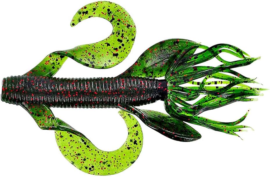 Yamamoto Gary 4” Kreature Realistic Soft Plastic Fishing Lure Baits With Wings And Free-Flowing Skirt – 7 Pack, Watermelon With Large Black And Small Red