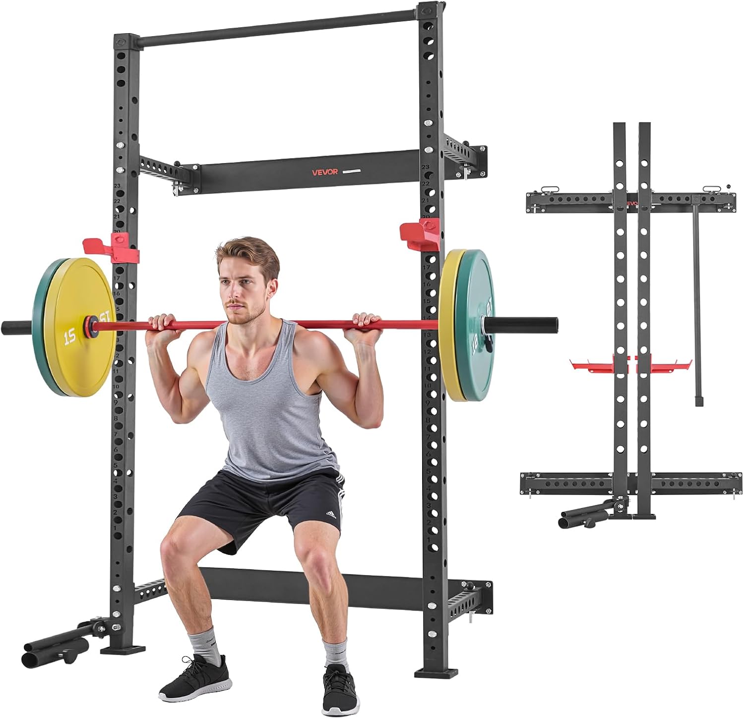 VEVOR Power Cage Squat Rack, Multifunctional Squat Rack for Home Gym, Workout Strength Training Equipment for Bench Press Squats Pull-Up