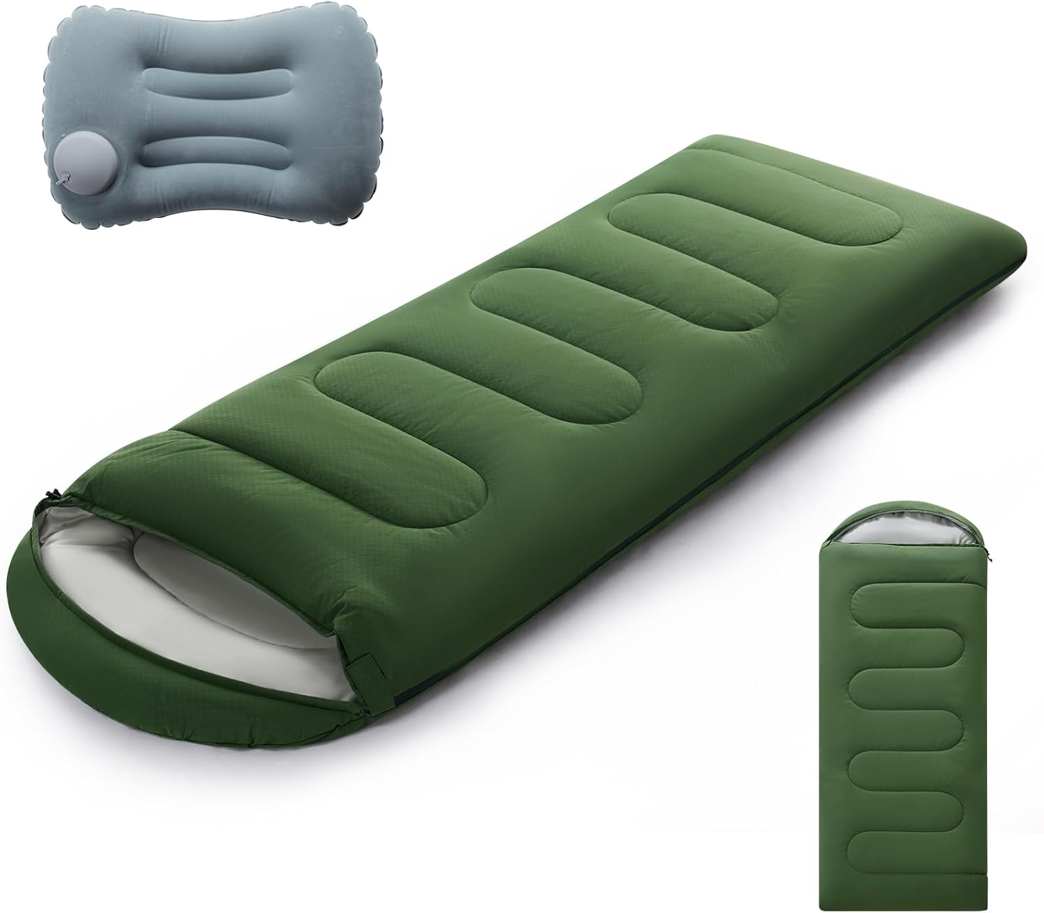 Camping Sleeping Bag for Adults 3-4 Season, Cold Weather Rated Sleeping Bag Waterproof Windproof with Inflatable Pillow, Breathable Foot Zipper, Soft Brushed Fabric, Portable for Outdoor Hiking Travel