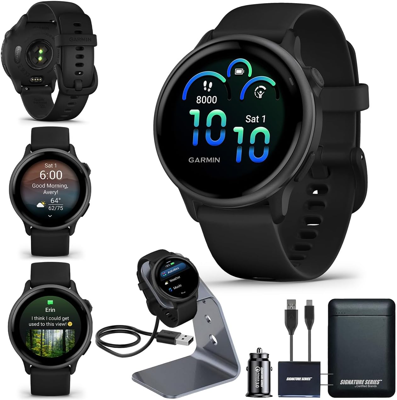 Garmin vivoactive 6 GPS Smartwatch with AMOLED Display, Slate | Advanced Health and Fitness Features, Up to 11 Day Battery, Energy Monitoring, Sleep Coach | with Signature Series Power Bundle
