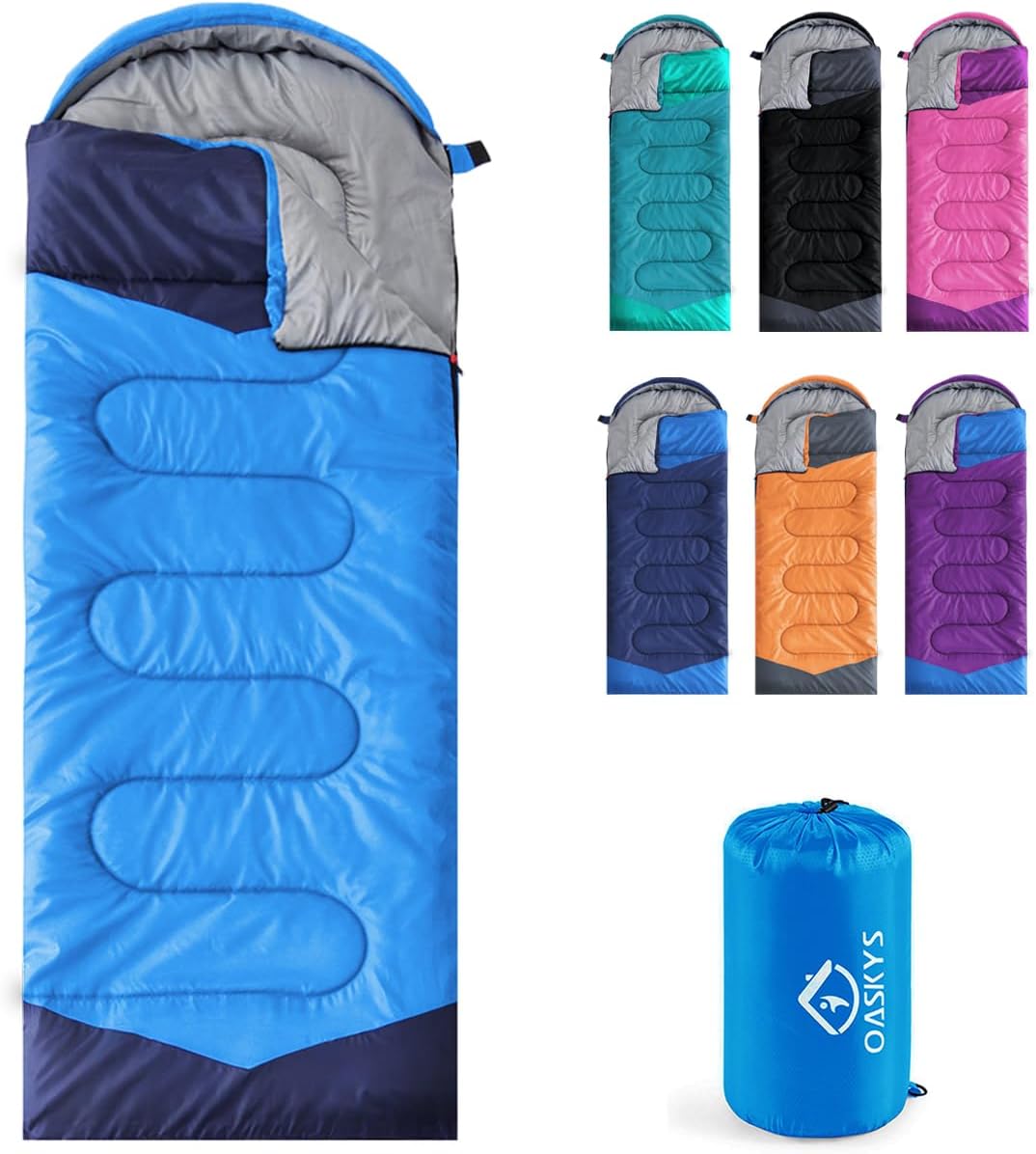 oaskys Camping Sleeping Bag – 3 Season Warm & Cool Weather – Summer Spring Fall Lightweight Waterproof for Adults Kids – Camping Essentials Gear Accessories Hiking Sleep Must Haves