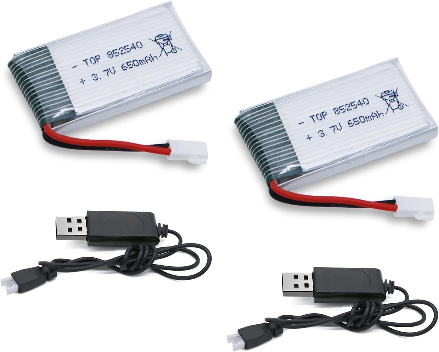 3.7v Drone Lipo Battery – 2 Pack 650mAh Rechargeable Batteries for SYMA X5 Serial UVA Quadcopter Drones Molex 2.0 Connector with 2 Chargers SYMA X5C X5SW X5SC WLtoys V252