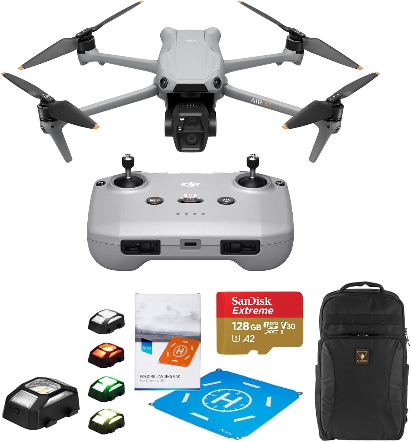 DJI Air 3S Fly More Combo (RC-N3 Remote Controller), Drone Wide-Angle & Medium Tele Camera for Adults, Omnidirectional Sensing + Accessory Bundle ((RC-N3))