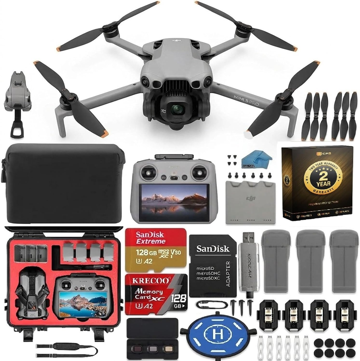 DJI Mini 5 Pro Fly More Combo with DJI RC 2 Controller (with Screen), Folding Drone with Camera, 1-Inch CMOS, 4K Drone for Beginners with , Waterproof HardCase, 3 Batteries Bundle, 2 x 128gb Micro Sd Cards, 2-Year Extended Warranty