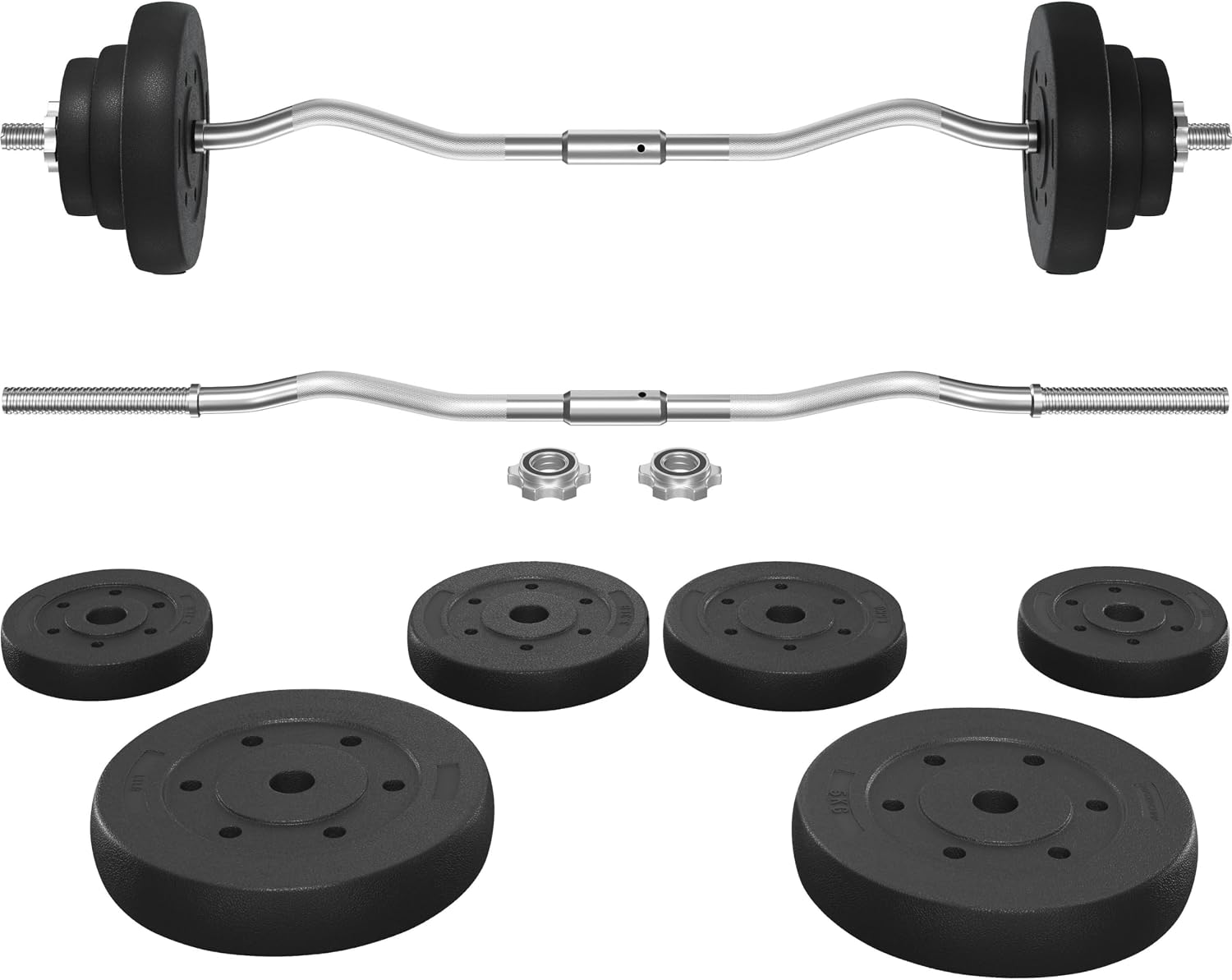 Yaheetech Curl Bar with Weights Adjustable W-Shaped Barbell Home Gym Set
