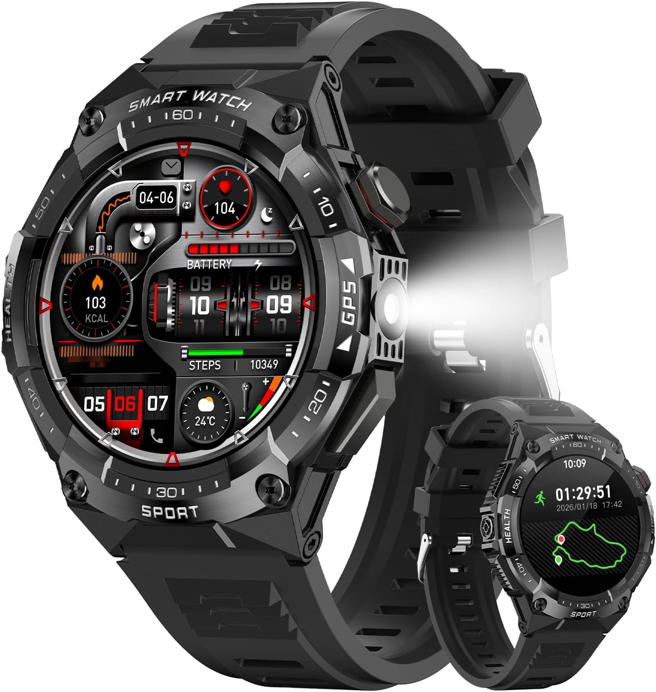 STARKING Smart Watch for Men with Built-in GPS,115 Sport Mode Fitness Tracker，24/7 Heart Rate Sleep Monitor，Answer/Make Calls/60 Days Battery,3ATM Waterproof Smartwatch for Android iPhone,Black