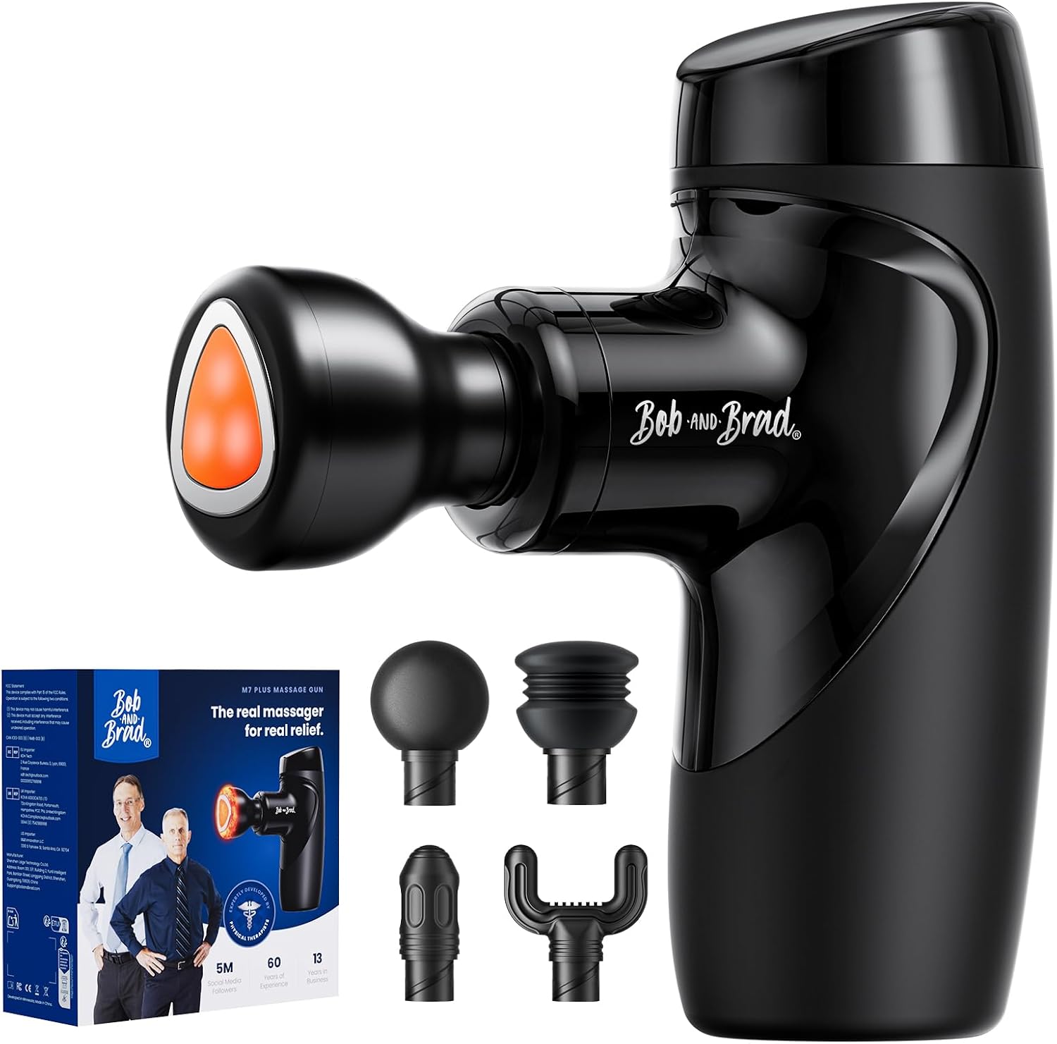 BOB AND BRAD M7 Plus Mini Massage Gun with Heat, FSA Eligible & HSA Approved Deep Tissue Percussion Massager for Back & Neck Stiffness – Portable, Quiet, Ultra-Lightweight