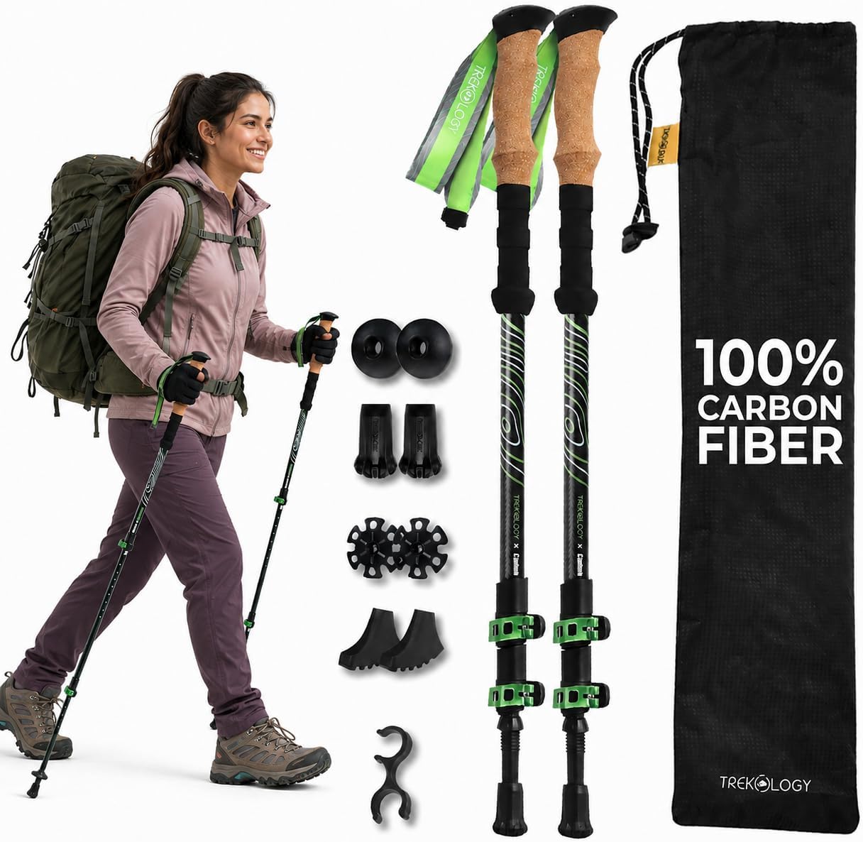 Trekology 3K Carbon Fiber Trekking Poles – 210g Ultralight Hiking Poles 2pc