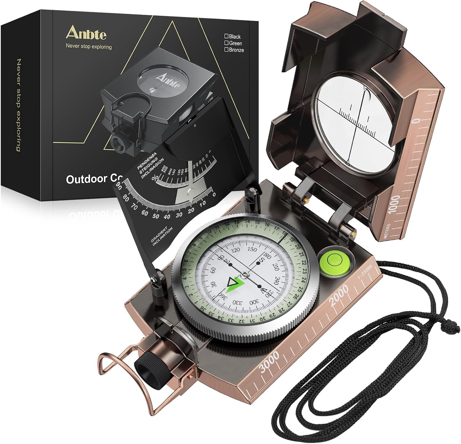 Anbte Hiking Compass, IP65 Waterproof Metal Compass for Camping Navigation