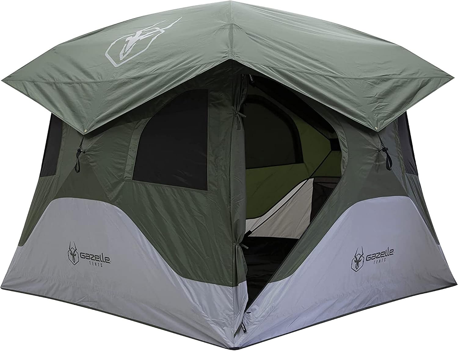 Gazelle Tents™ T4 Hub Tent, Easy 90 Second Set-Up, Waterproof, UV Resistant, Removable Floor, Ample Storage Options, 4-Person, Alpine Green, 94″ x 94″ x 78″, GT400GR