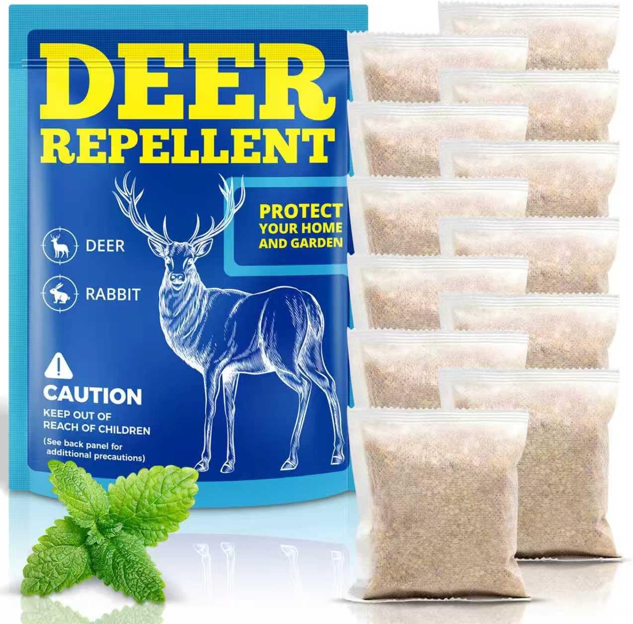 Deer Repellent 12 Pouches, Rabbit Repellent Outdoor for Plants, Natural Deer Deterrent Keep Deer and Rabbit Out of Garden Yard, Powerful Deer Repellent for Orchard Plants Trees Vegetables Flowers