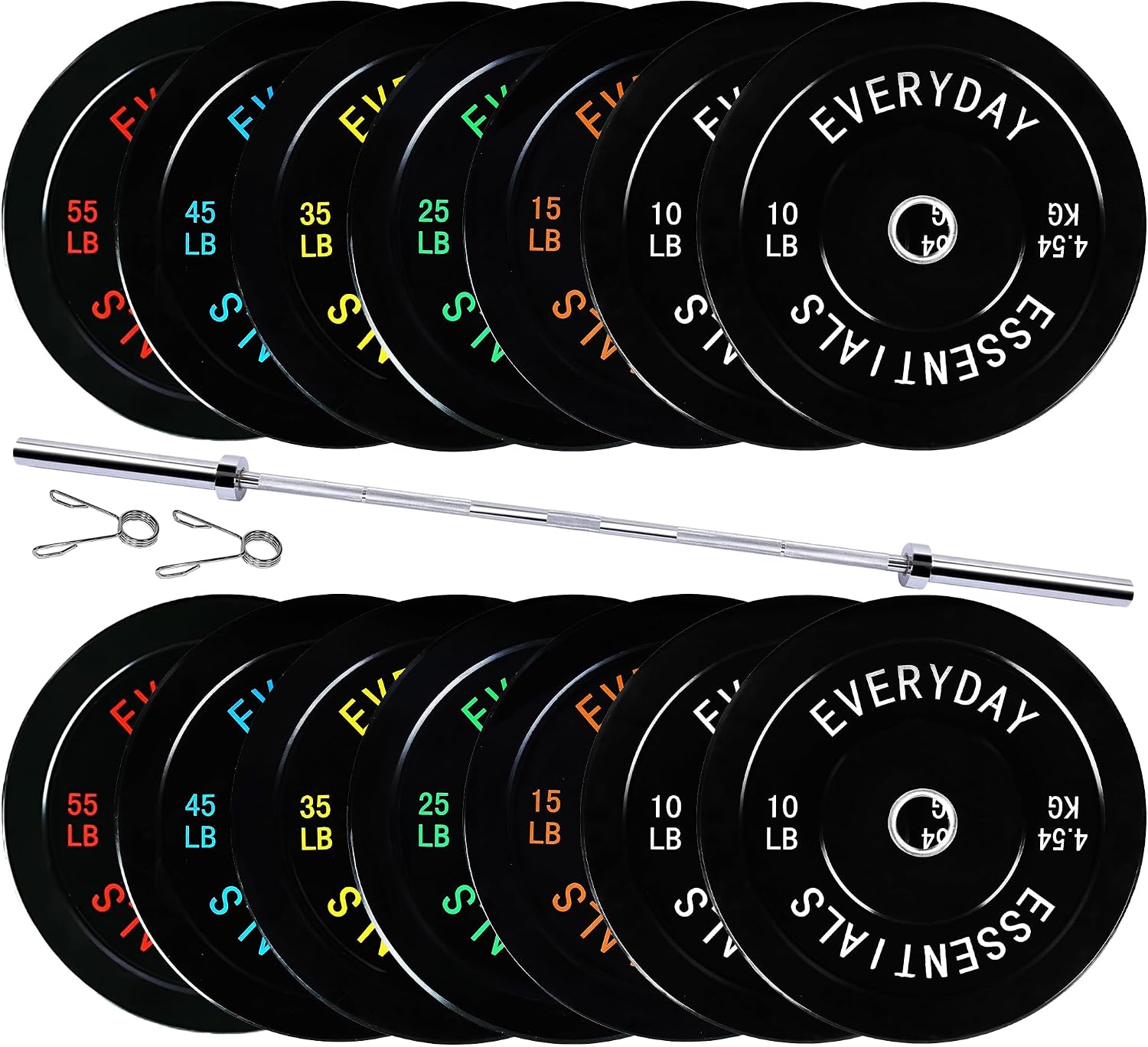 Fitvids 2-Inch Olympic Bumper Weight Plates Including 390 LB Weight Plates & 7FT Olympic Barbell Bar, Black