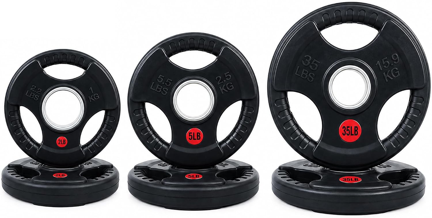 Fitvids Olympic Cast Iron 2-Inch Weight Plates Including 5FT Olympic Barbell Bar with Safely Locks, 100 Pounds Set (85 Lbs Plates + 15 Lbs Barbell Bar), Multiple Packages