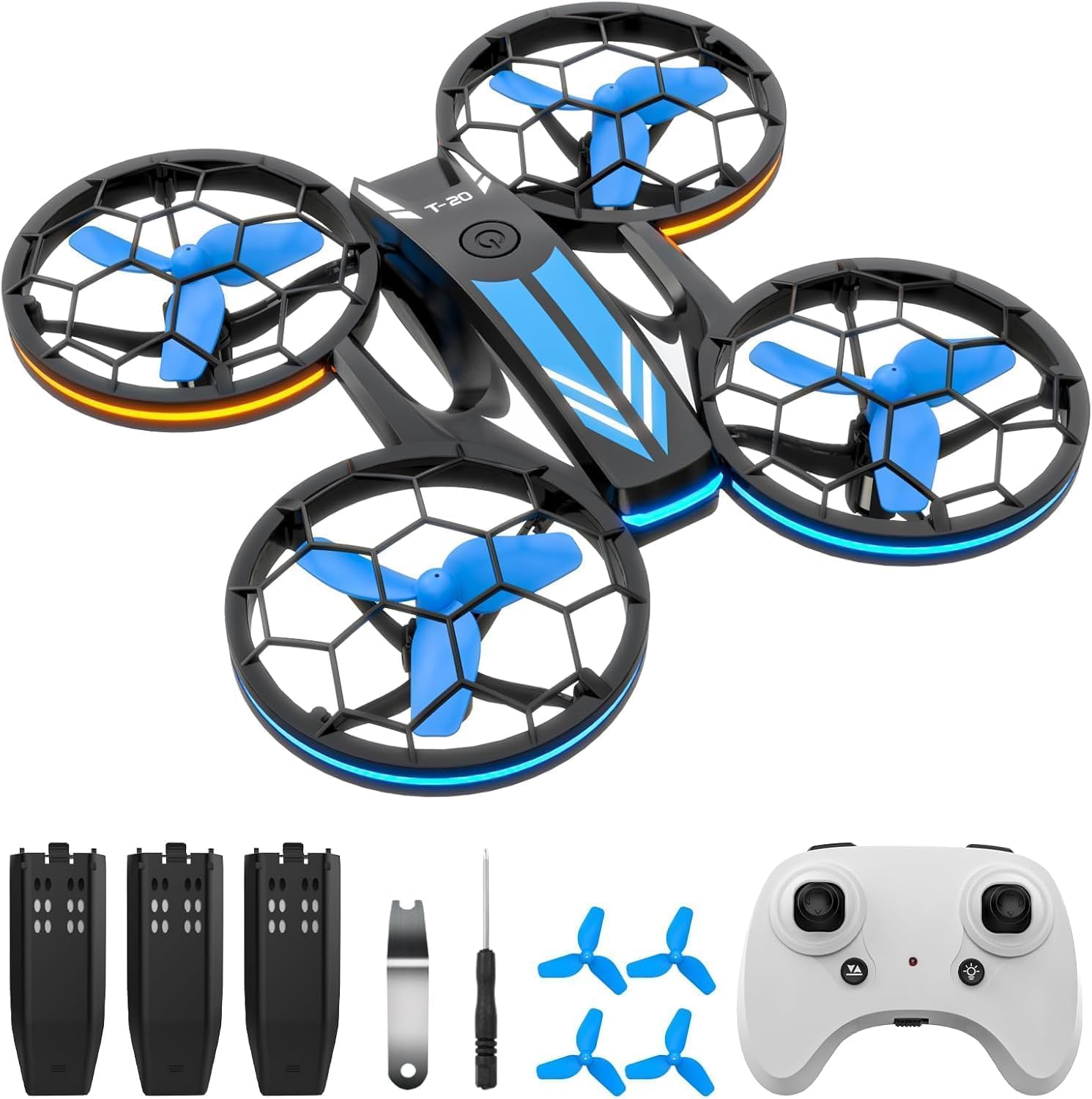 Drones – RC Drone with Auto Hovering and Headless Mode, Quadcopter with LED Light, Propeller Full Protect, 3D Flips, 3 Batteries, Remote Control, Best Gifts