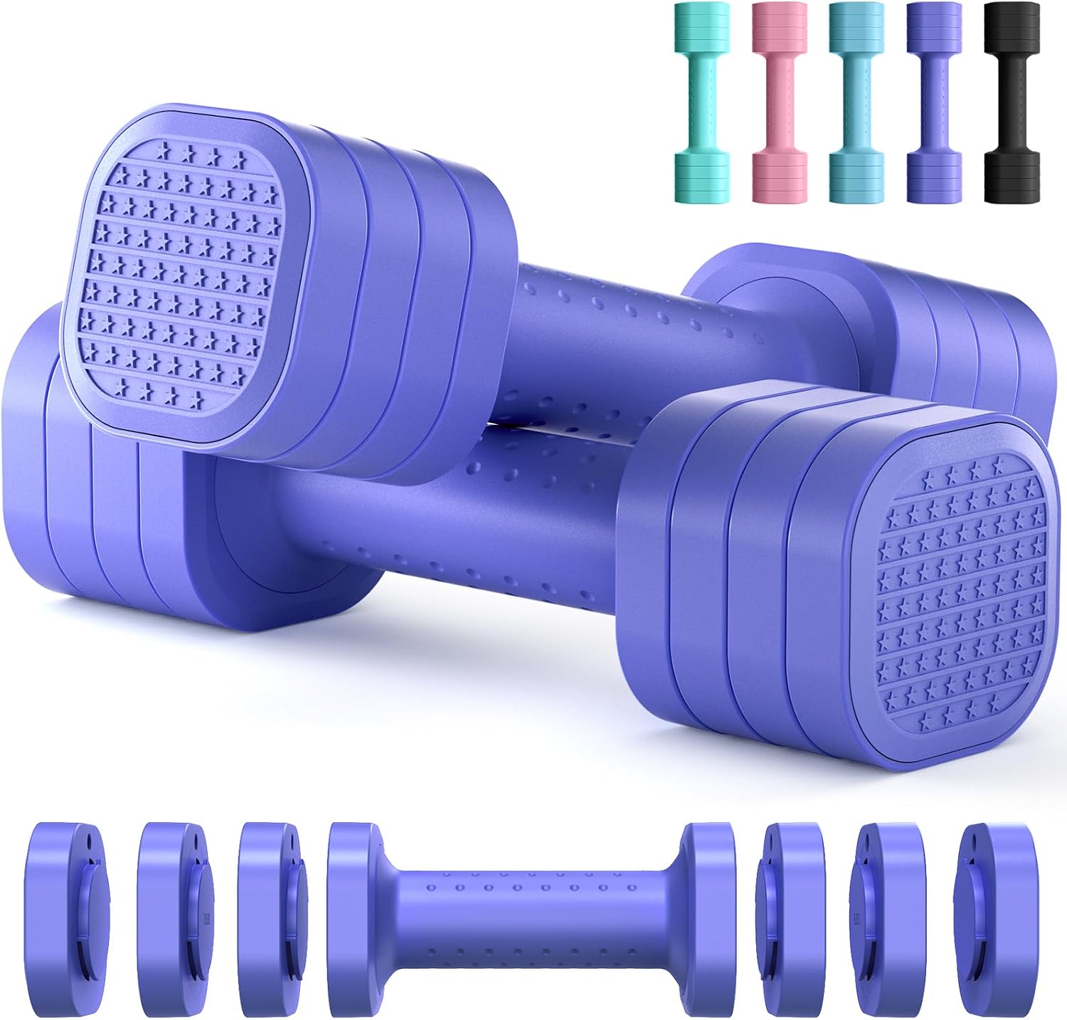 Zempox Adjustable Dumbbell Set, 4 in 1 Free Weight Dumbbell Set for Women, Hand Weight for Women at Home, Each 2lb 3lb 4lb 5lb with TPU Soft Rubber Handle for Home Gym Aquatic Fitness Equipment