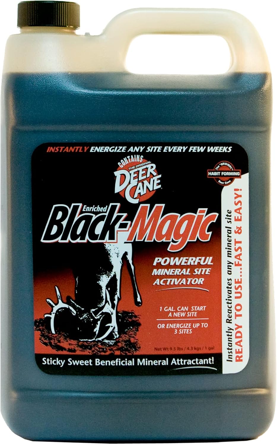 Evolved HABITATS Deer Cane Black Magic Liquid Mineral Deer Attractant – Fast & Easy to Use All Year-Round Mineral Food Supplement with Natural Molasses Flavors – Mineral Site Activator